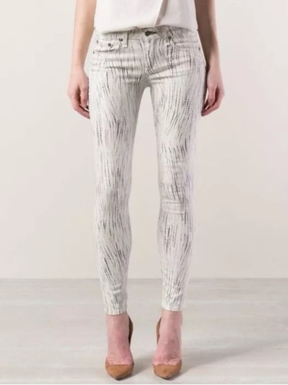 rag & bone Riptide Stripe Jeans Skinny - White and Gray Size 26